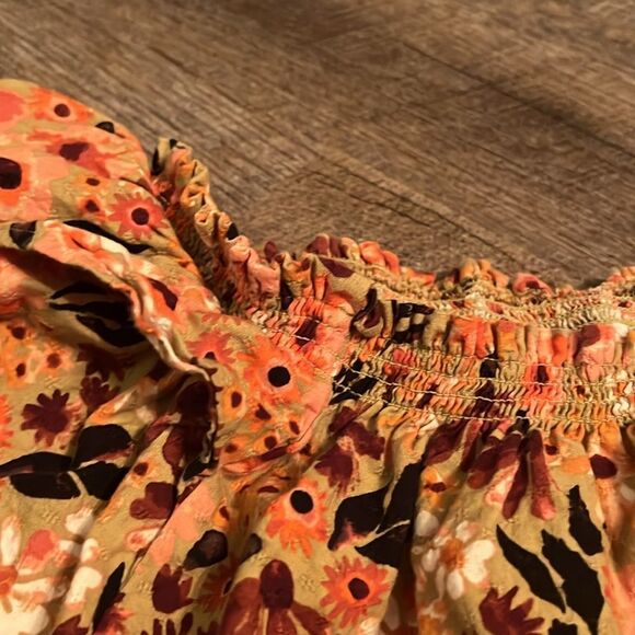 Sonoma Floral Peasant Blouse 100% Cotton Rust Orange Boho Cottagecore M - Picture 5 of 7